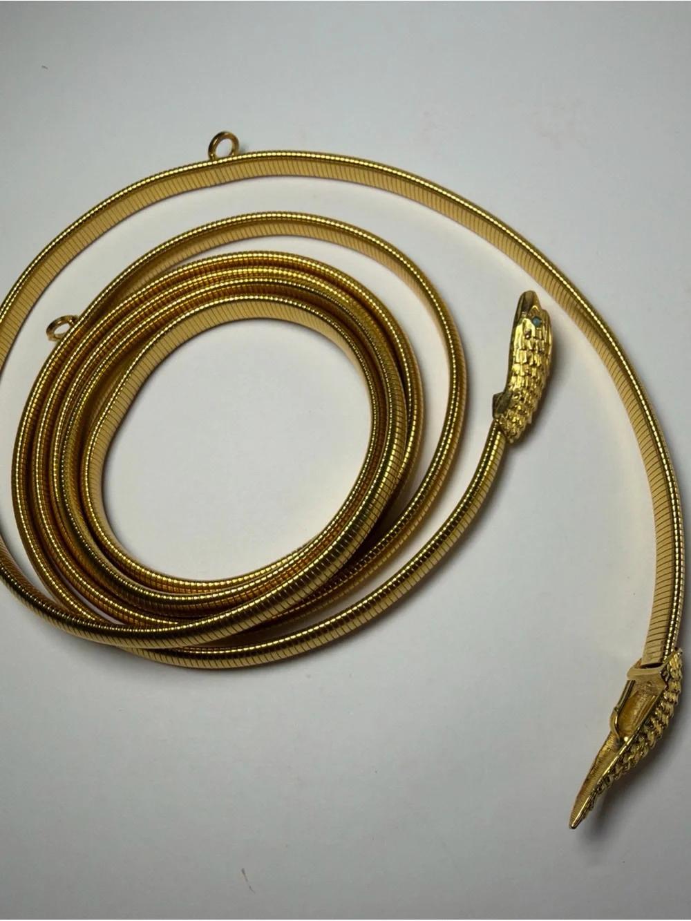 Vintage 60’s/70’s structural gold Snake Coil Belt Necklace Women Jewelry 60”Rare